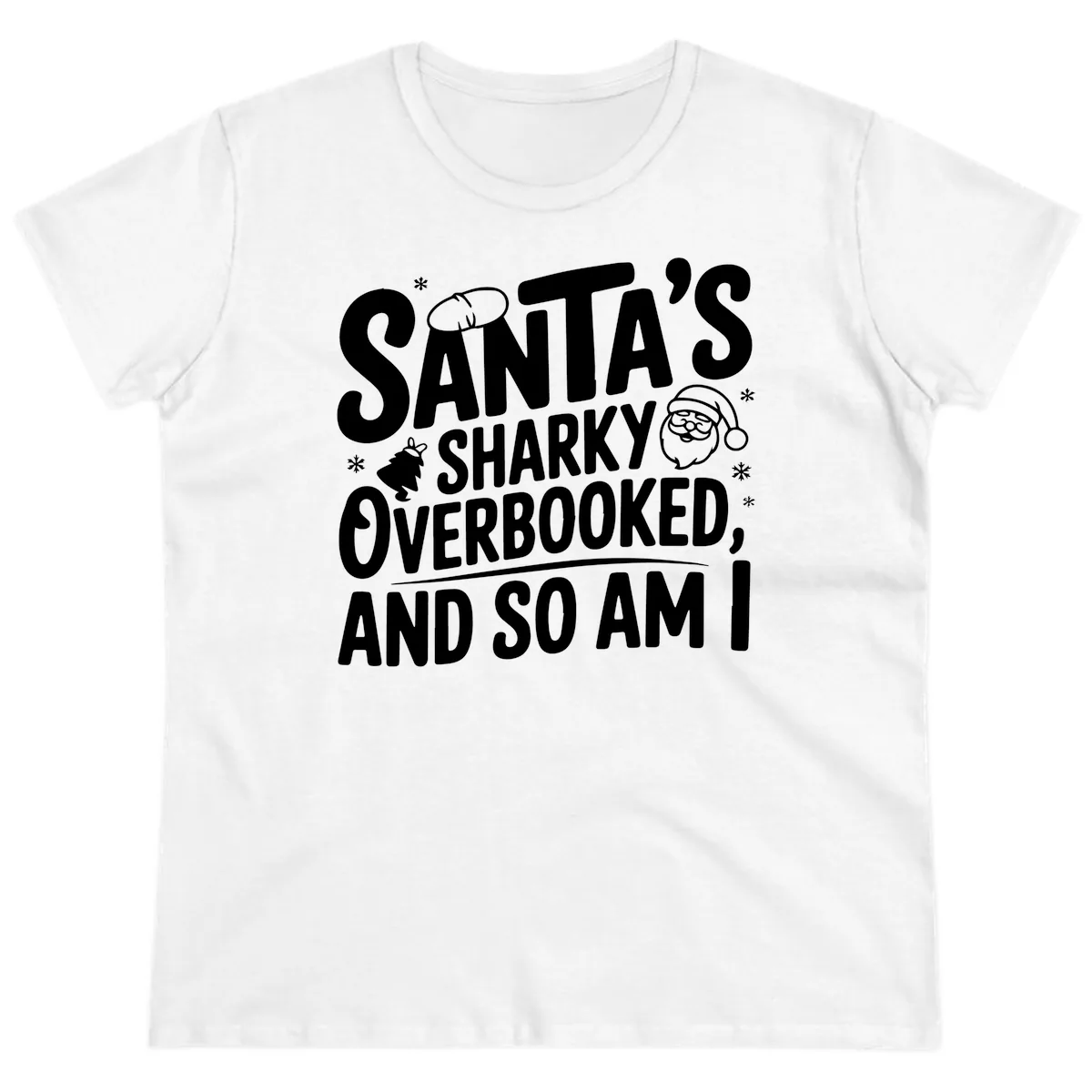 Santa's Sharky Overbooked Ladies Tee in White