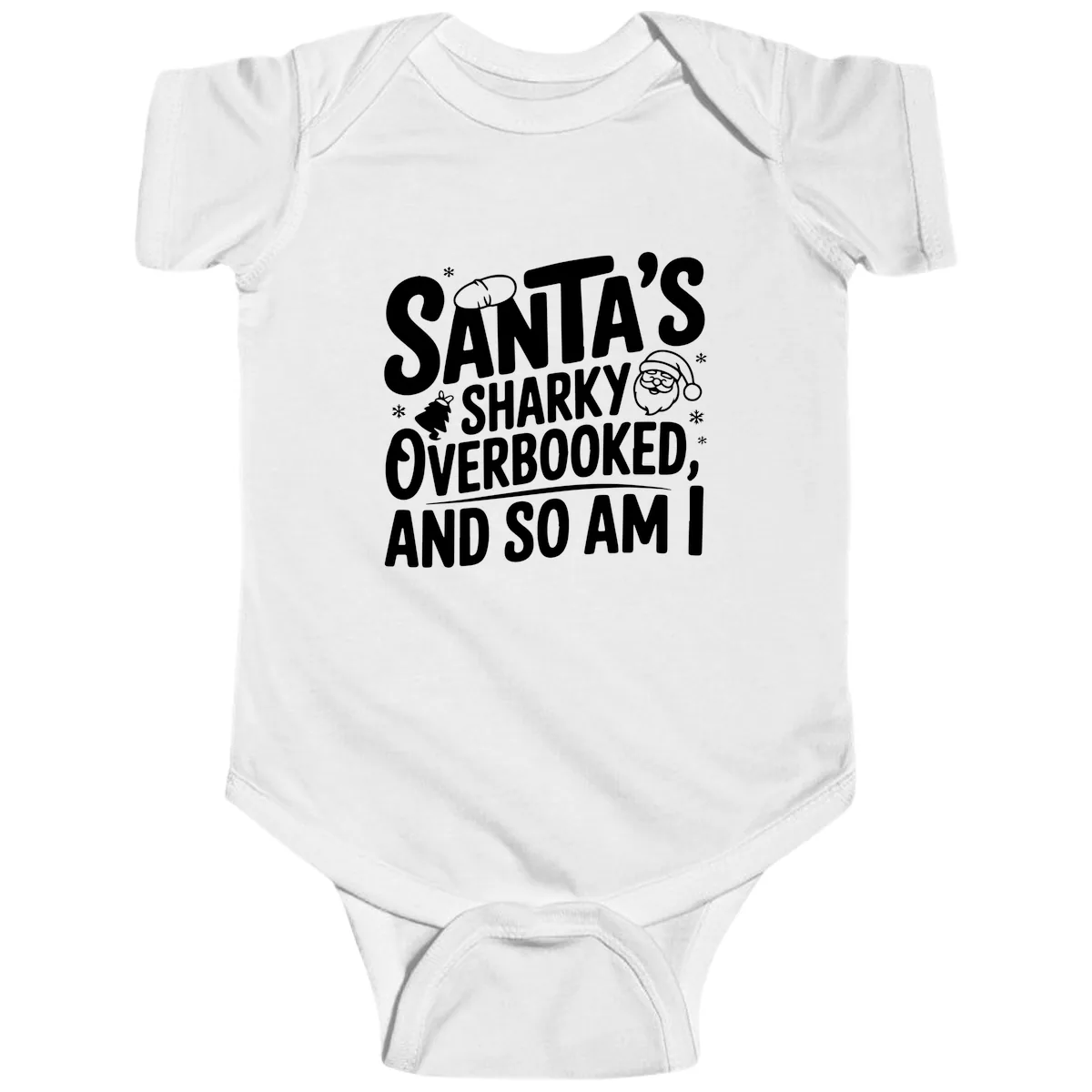 Santa's Sharky Overbooked Baby Onesie in White