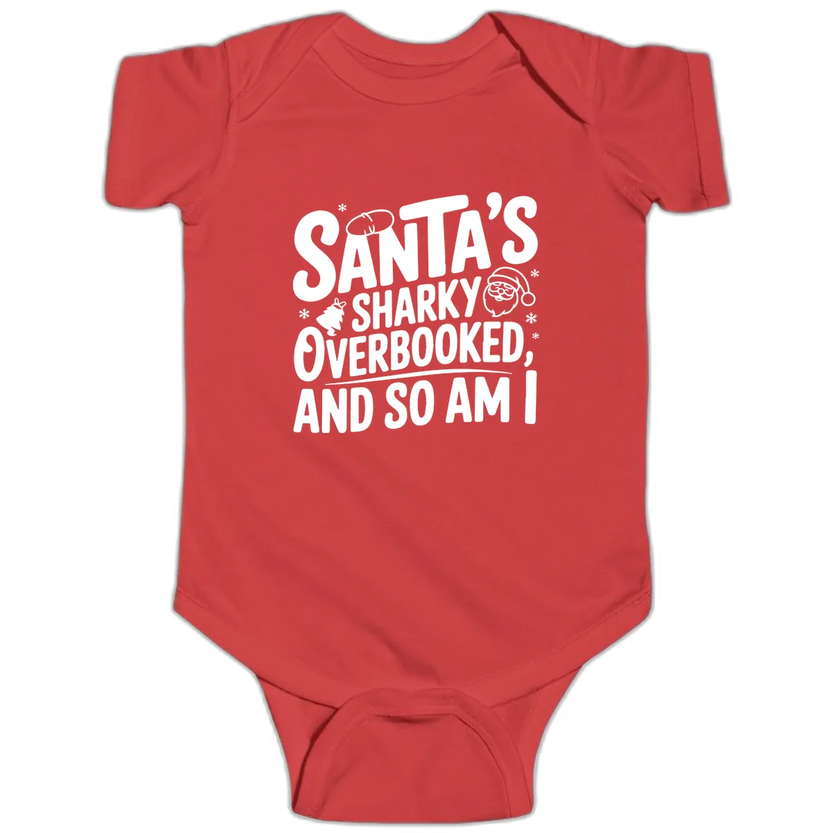 Santa's Sharky Overbooked Baby Onesie in Red