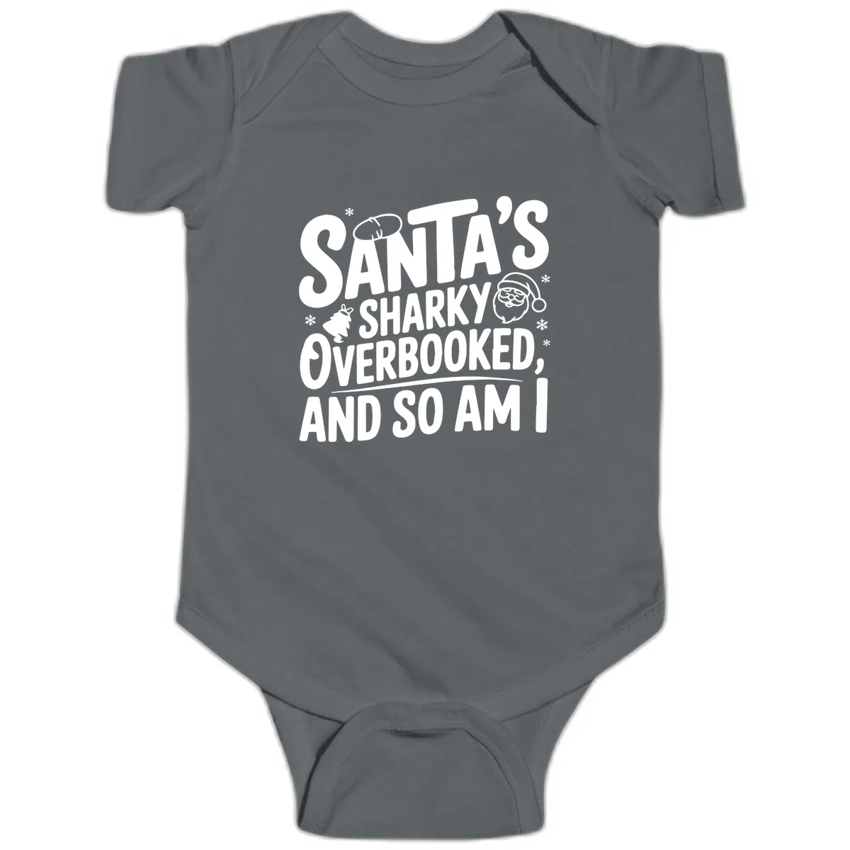 Santa's Sharky Overbooked Baby Onesie in Charcoal