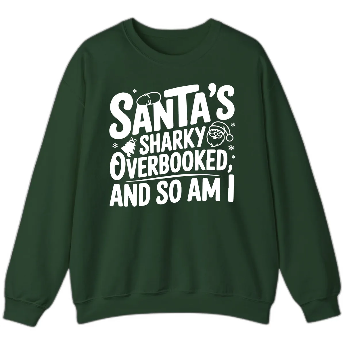 Santa's Sharky Overbooked Sweatshirt in Forest Green