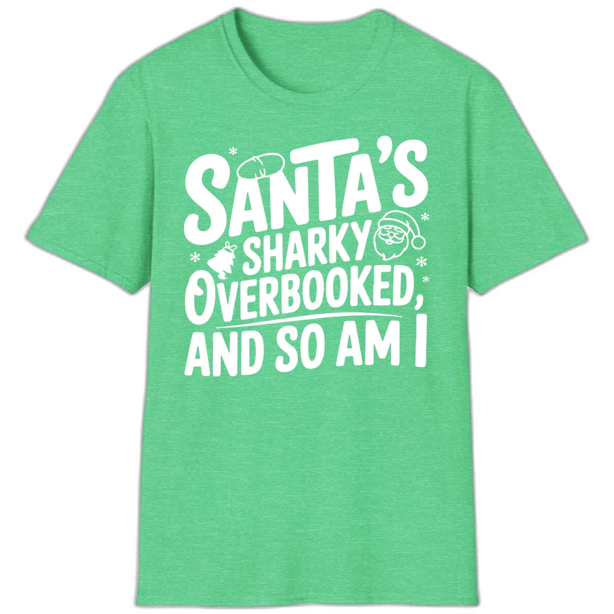 Santa's Sharky Overbooked T-Shirt in Heather Irish Green