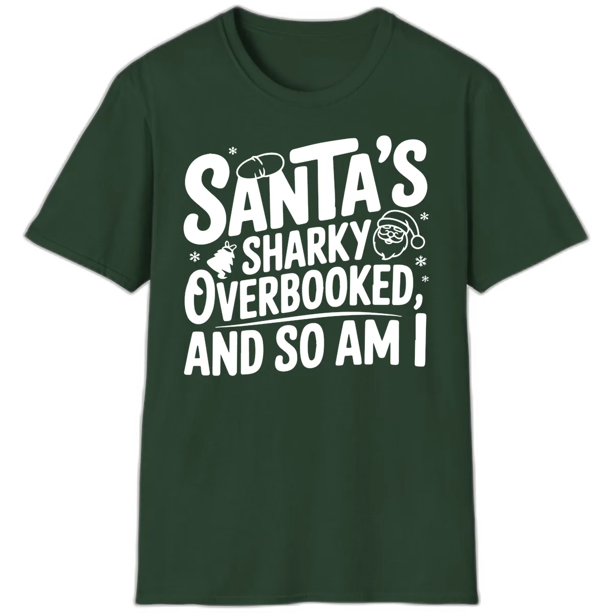 Santa's Sharky Overbooked T-Shirt in Forest Green