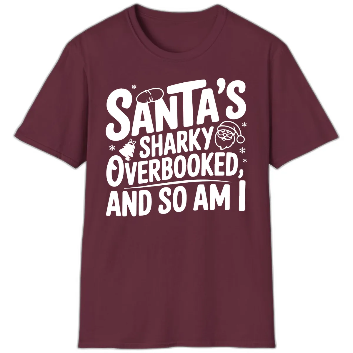 Santa's Sharky Overbooked T-Shirt in Maroon