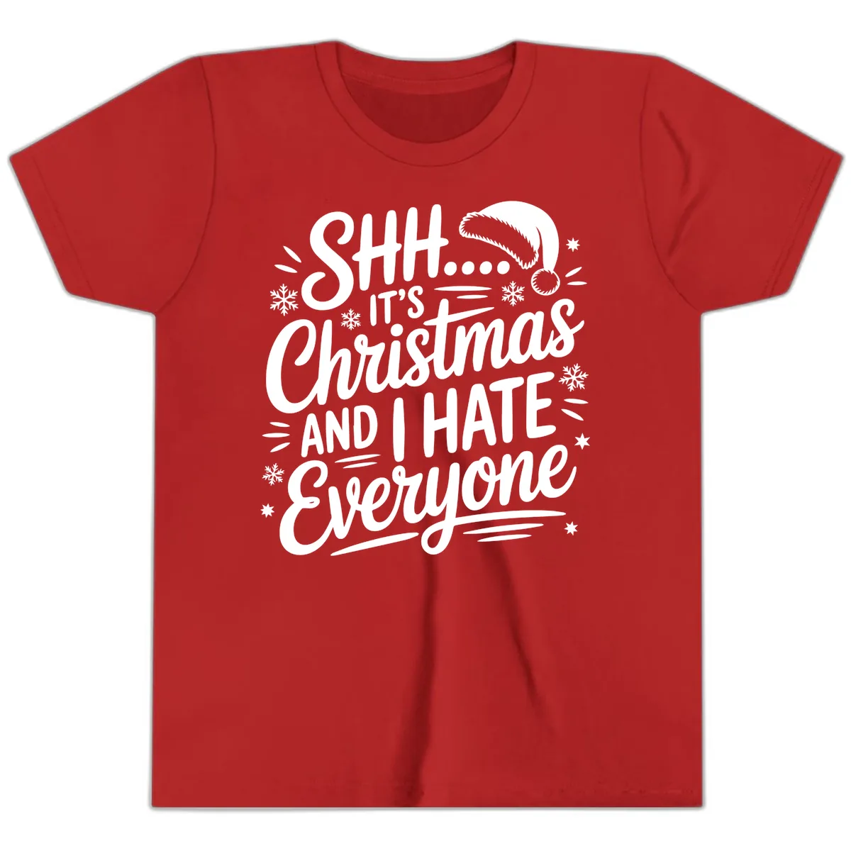 Shh It's Christmas And I Hate Everyone Youth T-Shirt in Red