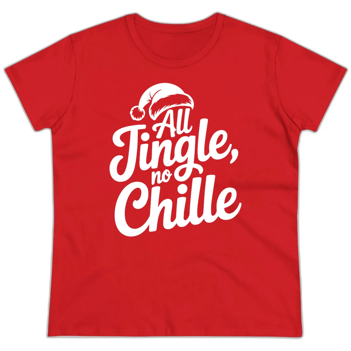 All Jingle No Chille Typography Ladies Tee in Red