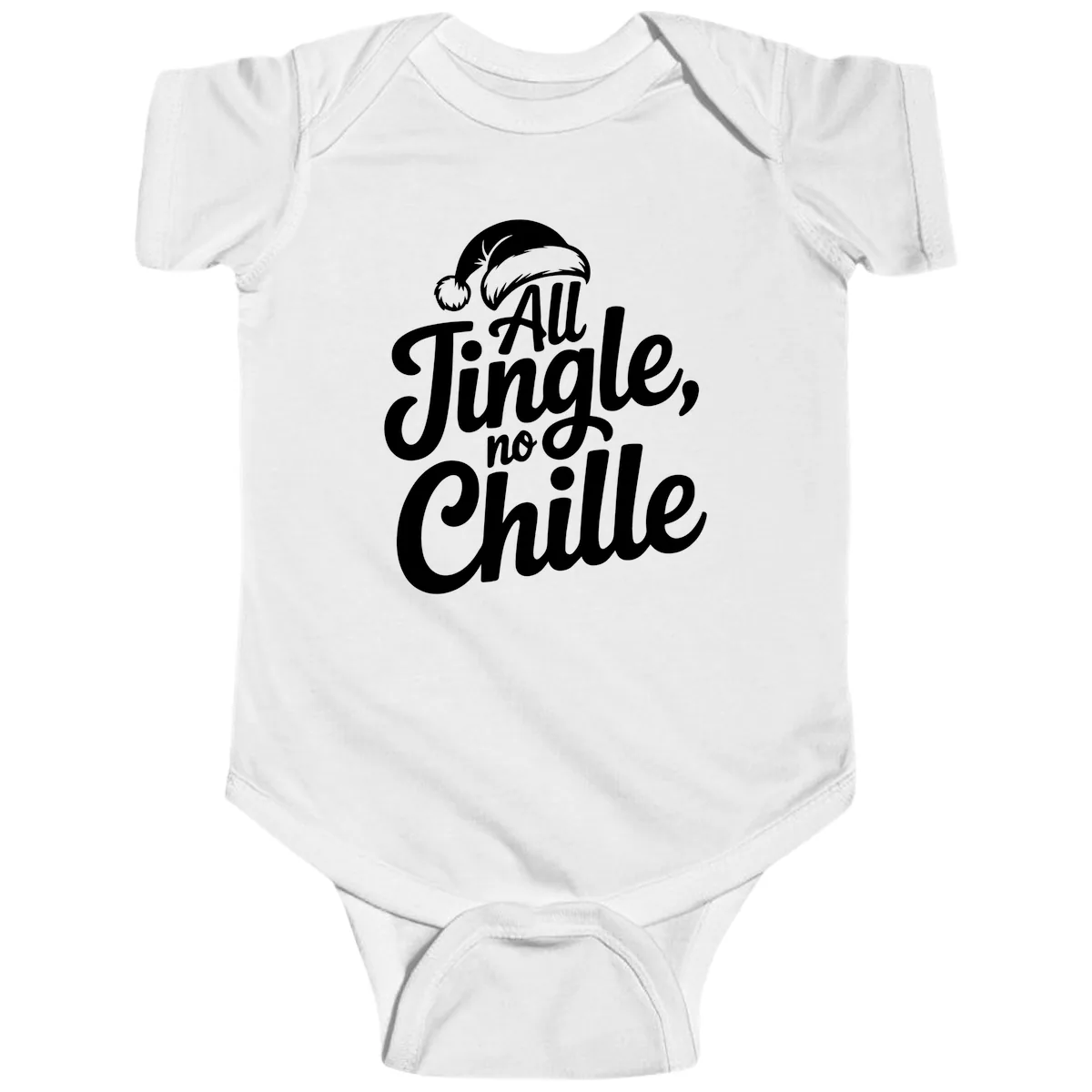 All Jingle No Chille Typography Baby Onesie in White