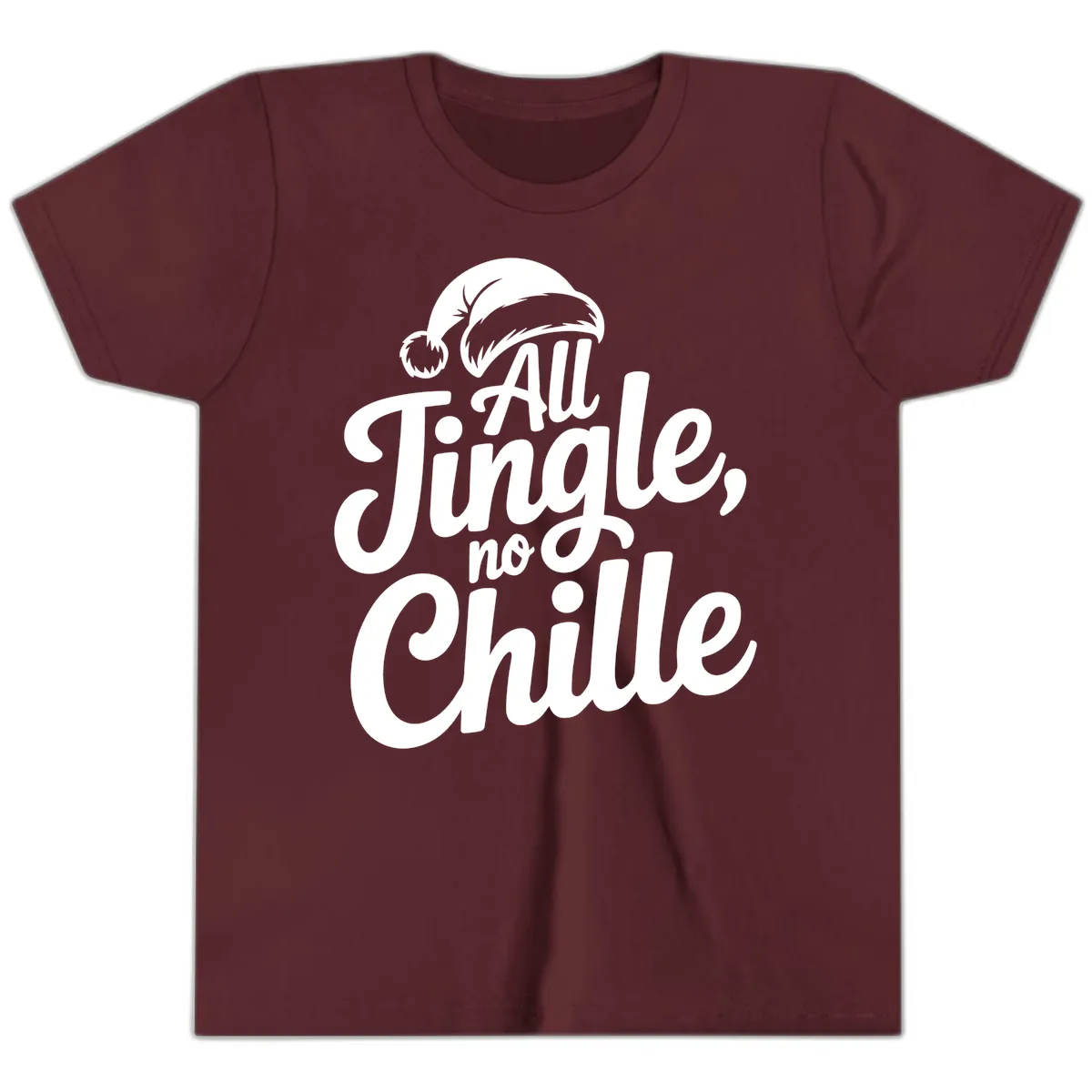 All Jingle No Chille Typography Youth T-Shirt in Maroon