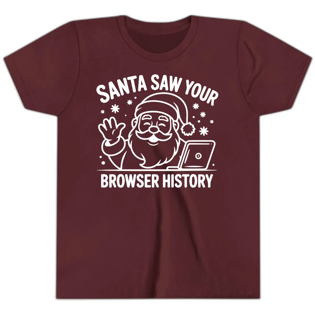 Santa Saw Your Browser History Youth T-Shirt in Maroon