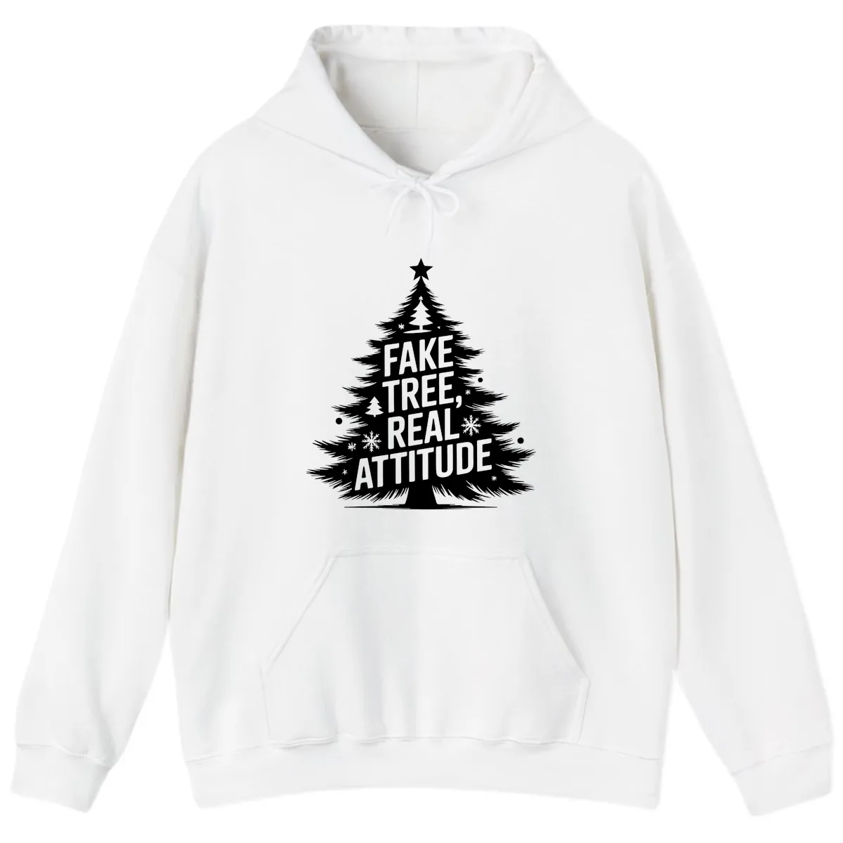 Fake Tree Real Attitude Christmas Graphic Hoodie in White