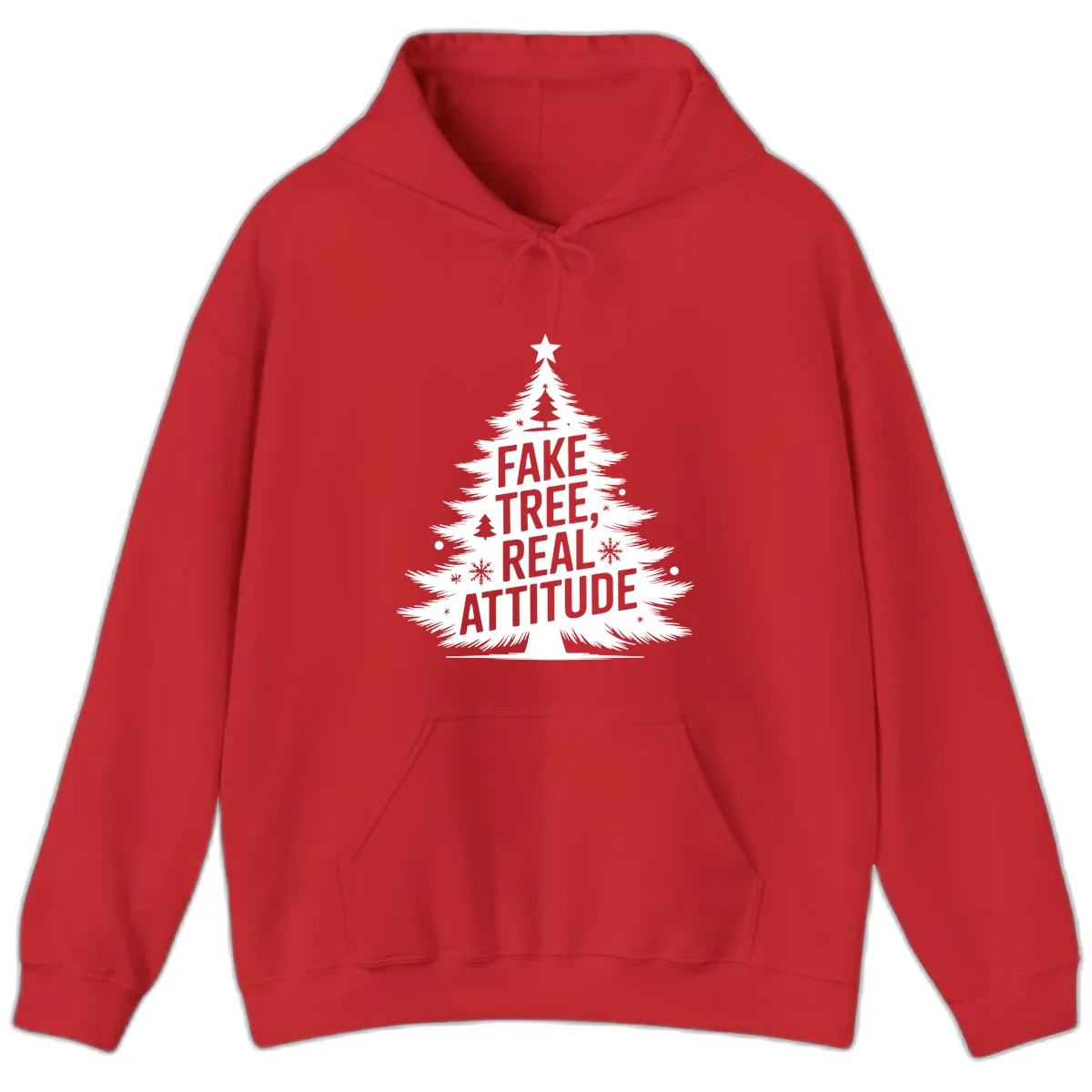 Fake Tree Real Attitude Christmas Graphic Hoodie in Red