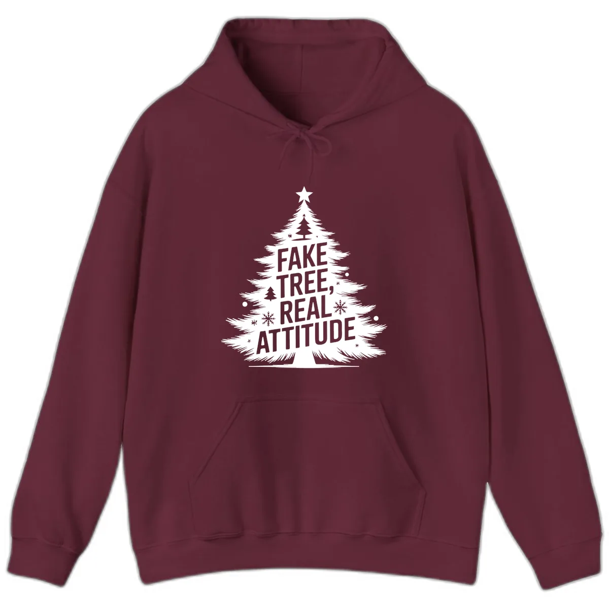 Fake Tree Real Attitude Christmas Graphic Hoodie in Maroon
