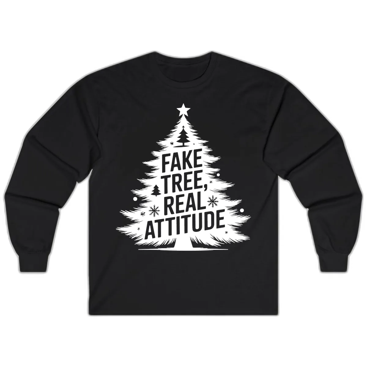 Fake Tree Real Attitude Christmas Graphic Long Sleeve in Black