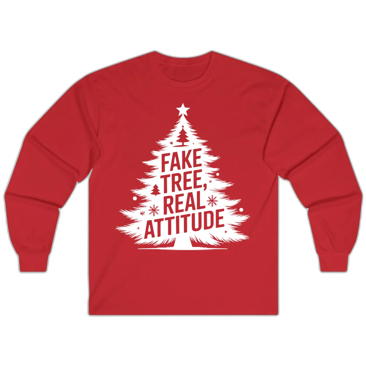 Fake Tree Real Attitude Christmas Graphic Long Sleeve in Red