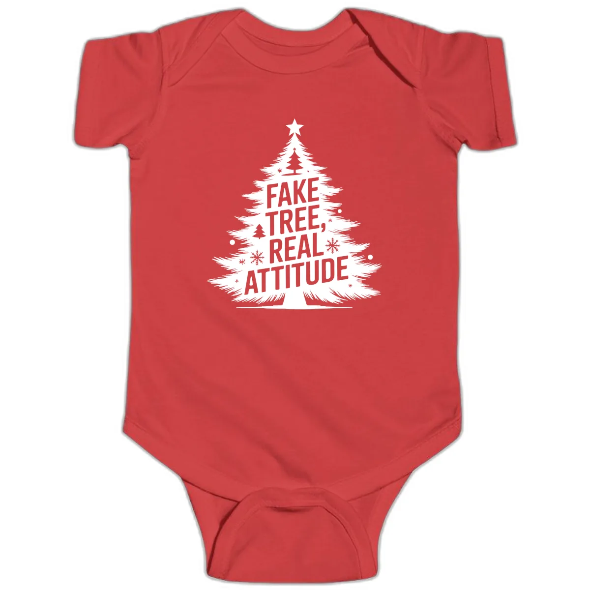 Fake Tree Real Attitude Christmas Graphic Baby Onesie in Red