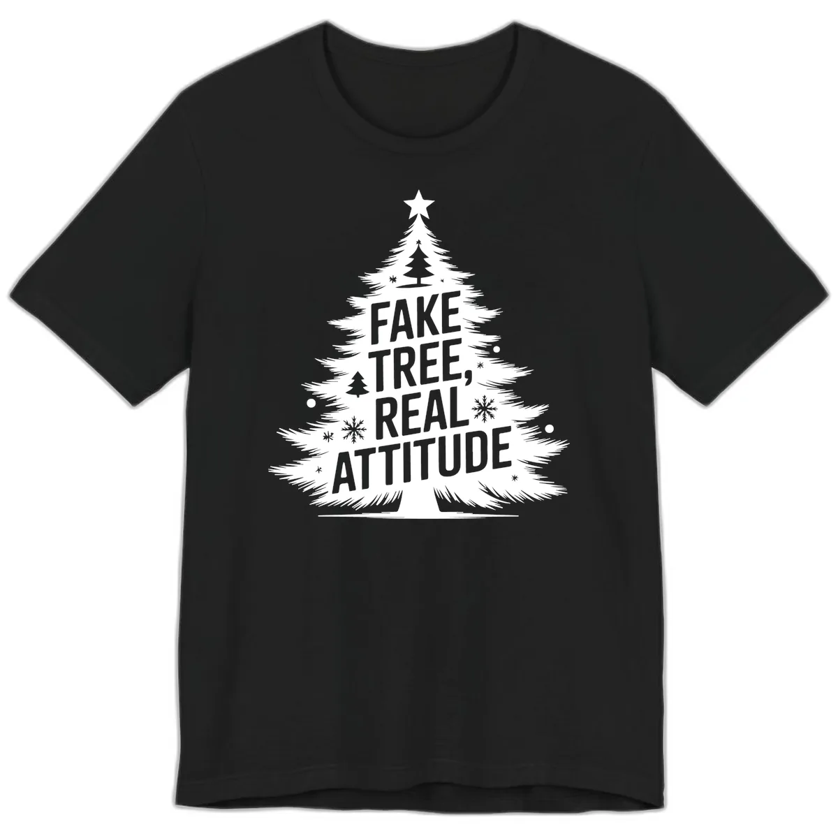Fake Tree Real Attitude Christmas Graphic Premium T-Shirt in Black