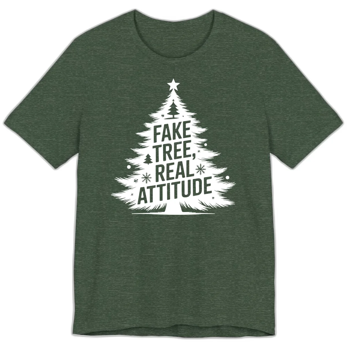 Fake Tree Real Attitude Christmas Graphic Premium T-Shirt in Heather Forest