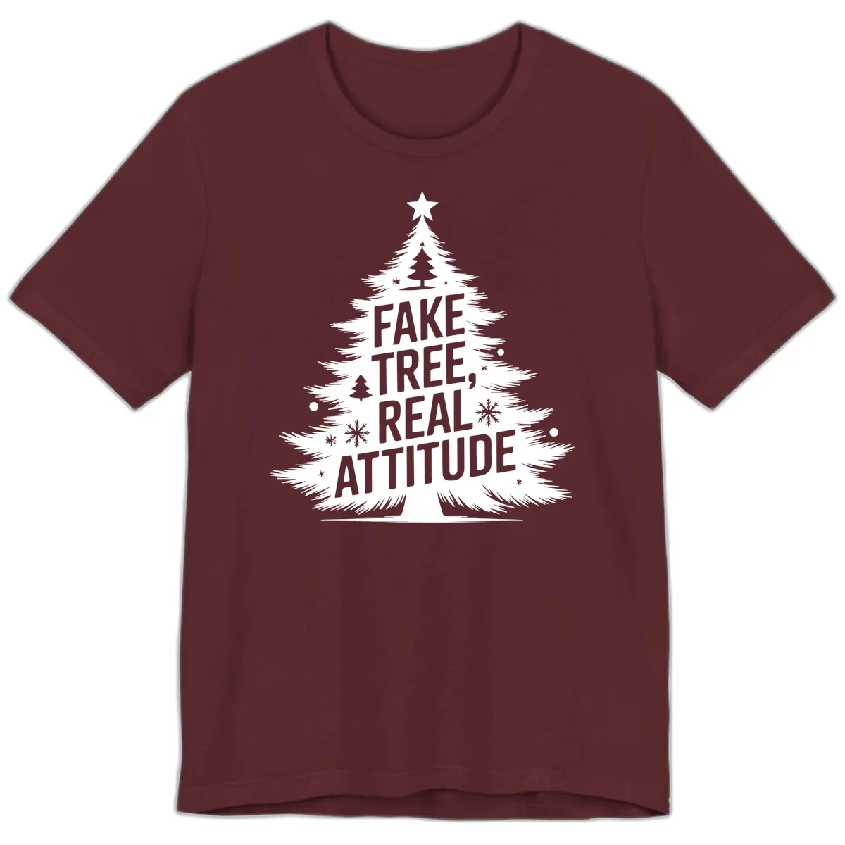 Fake Tree Real Attitude Christmas Graphic Premium T-Shirt in Maroon