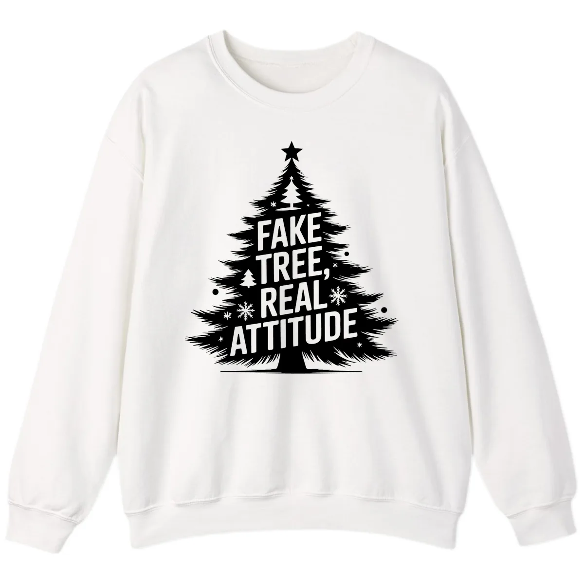 Fake Tree Real Attitude Christmas Graphic Sweatshirt in White