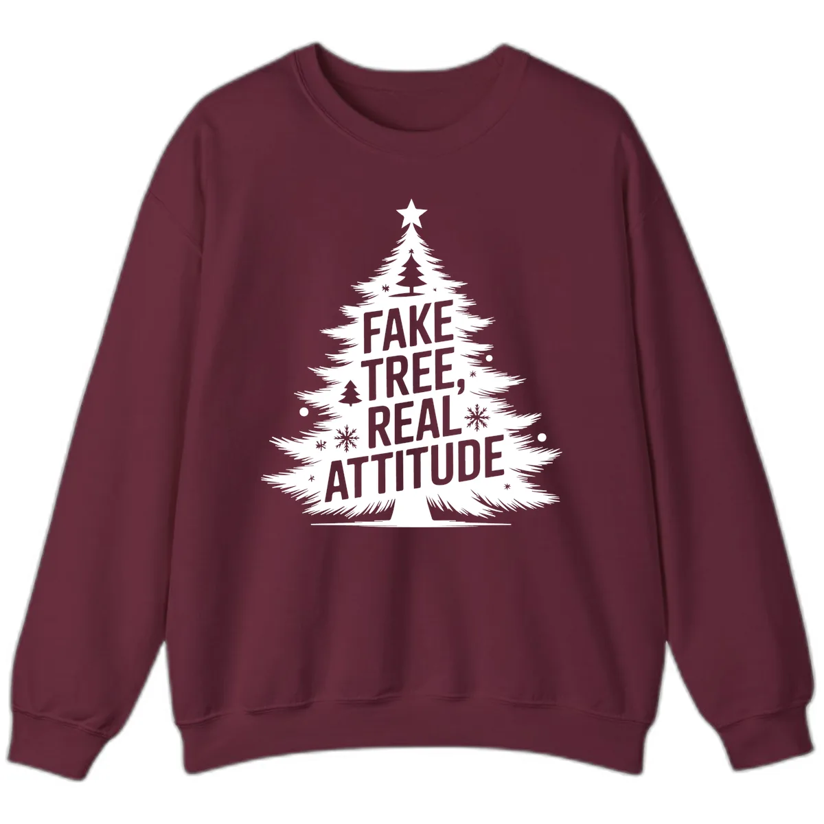 Fake Tree Real Attitude Christmas Graphic Sweatshirt in Maroon