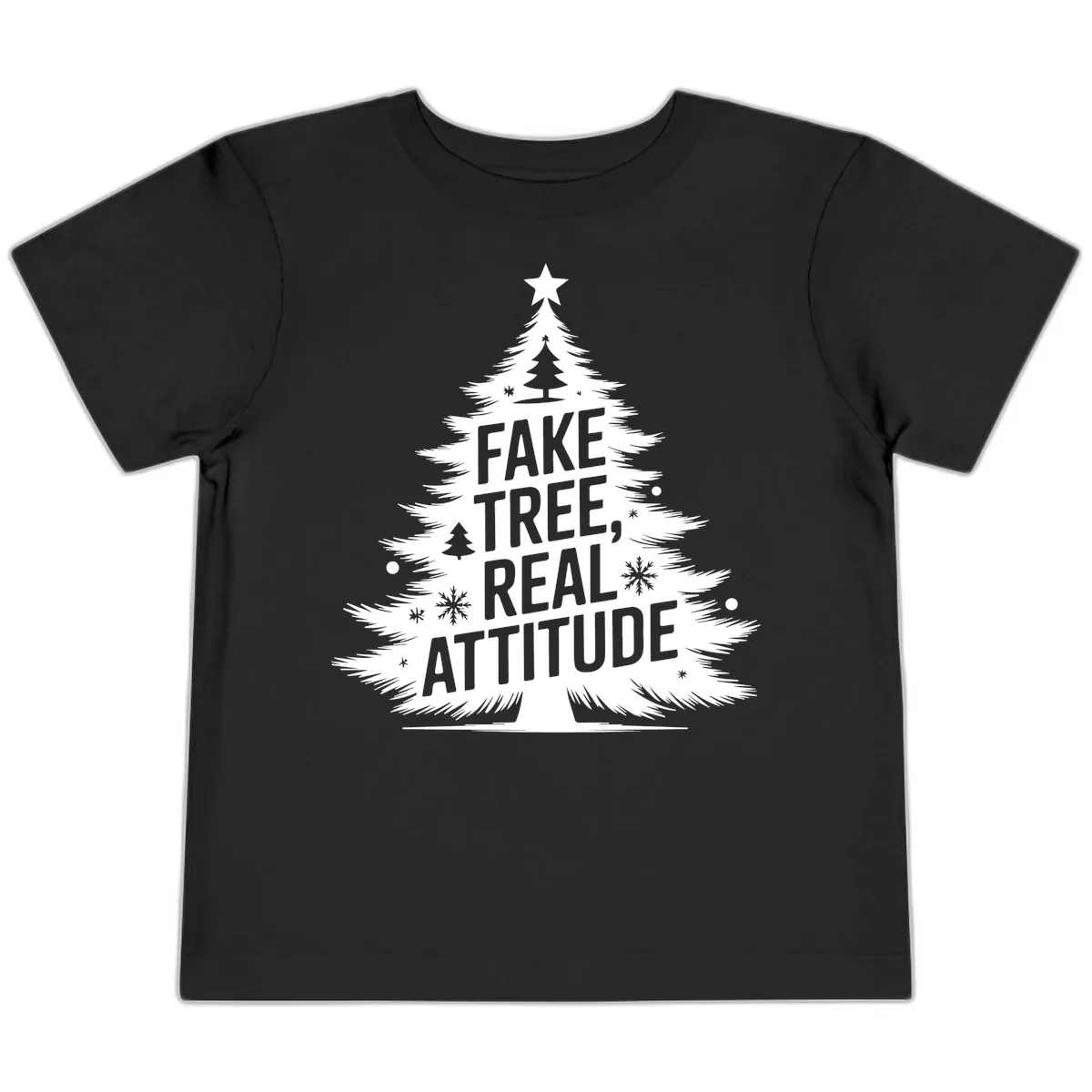 Fake Tree Real Attitude Christmas Graphic Toddler T-Shirt in Black