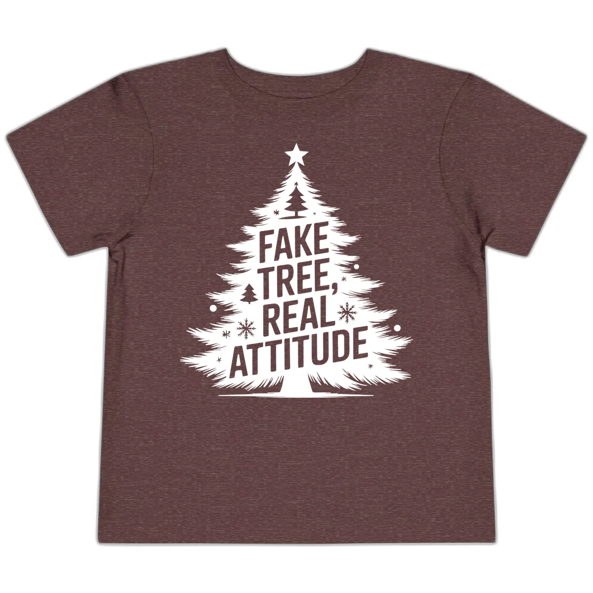 Fake Tree Real Attitude Christmas Graphic Toddler T-Shirt in Heather Maroon