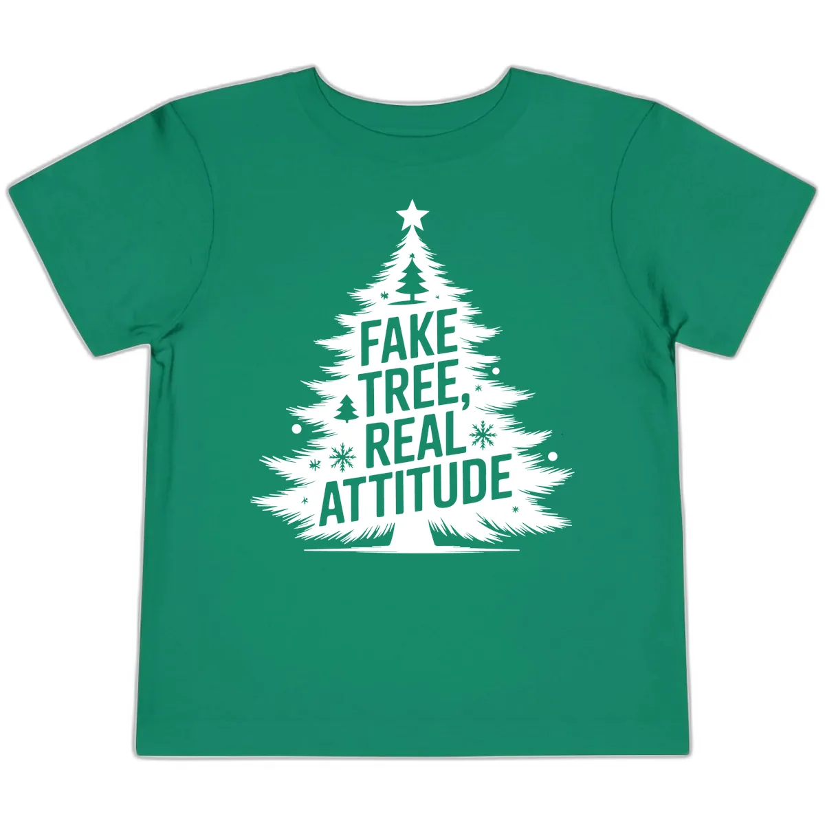 Fake Tree Real Attitude Christmas Graphic Toddler T-Shirt in Kelly