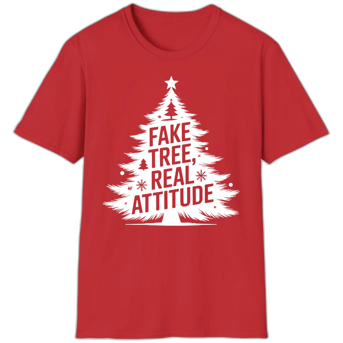 Fake Tree Real Attitude Christmas Graphic T-Shirt in Red