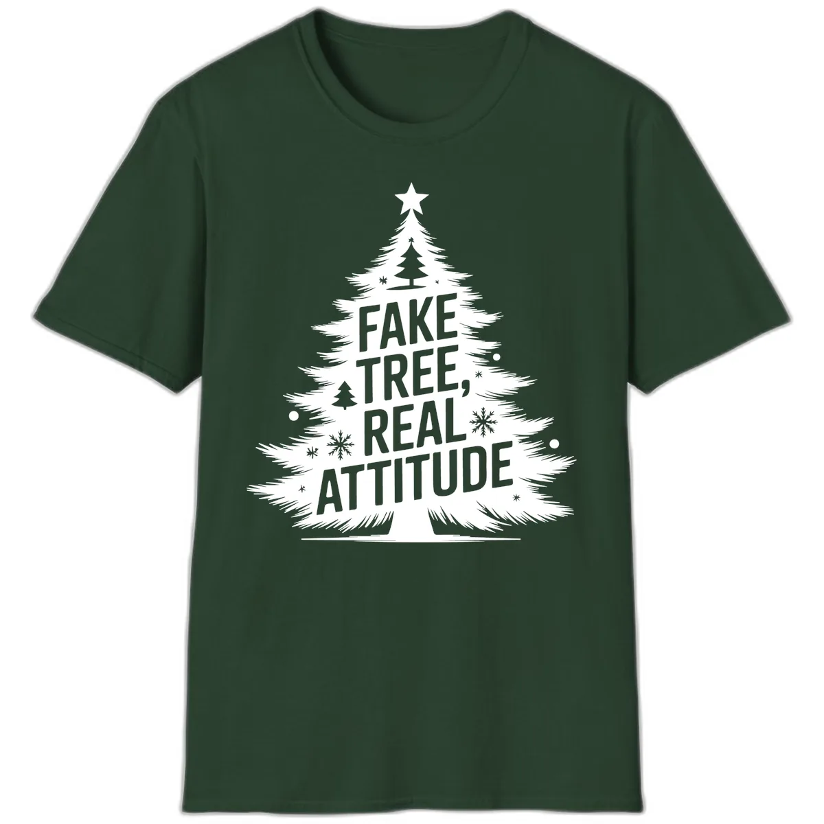 Fake Tree Real Attitude Christmas Graphic T-Shirt in Forest Green