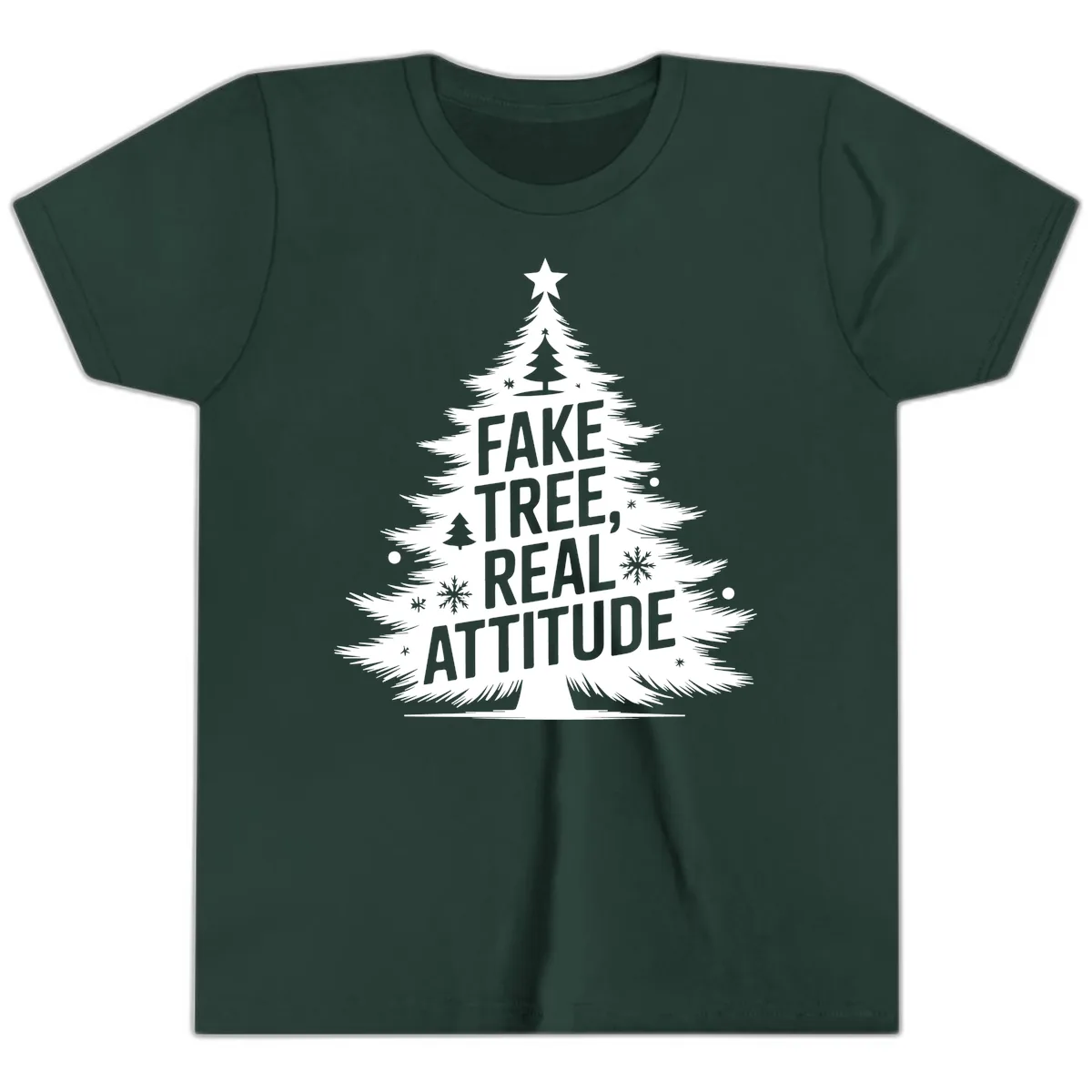 Fake Tree Real Attitude Christmas Graphic Youth T-Shirt in Forest