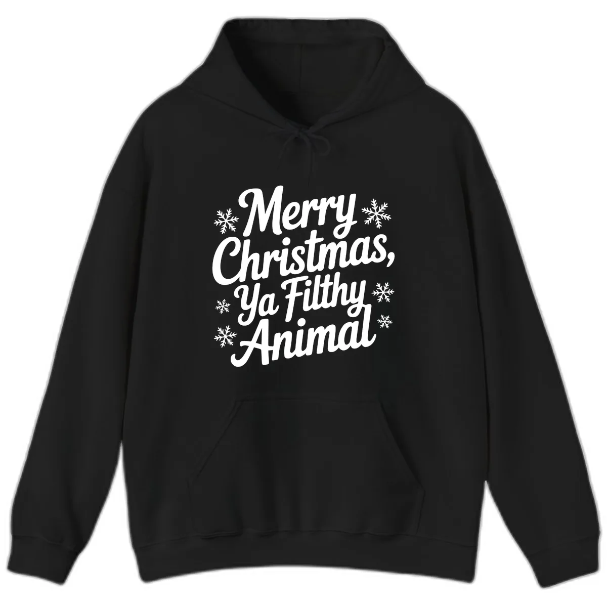 Merry Christmas Ya Filthy Animal Typography Hoodie in Black