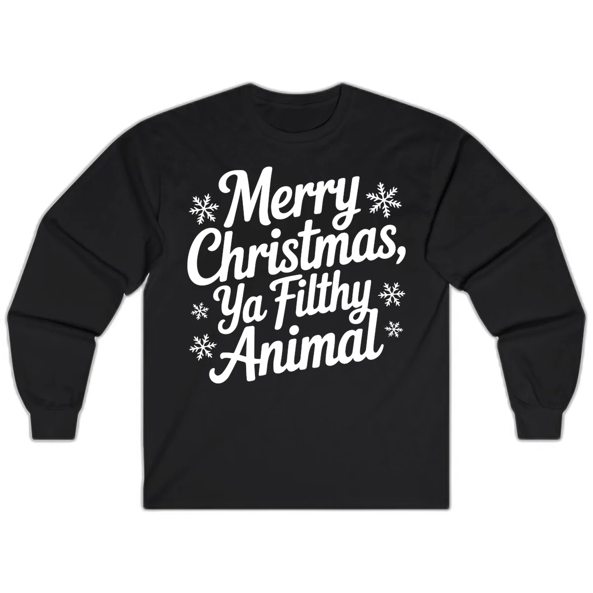 Merry Christmas Ya Filthy Animal Typography Long Sleeve in Black