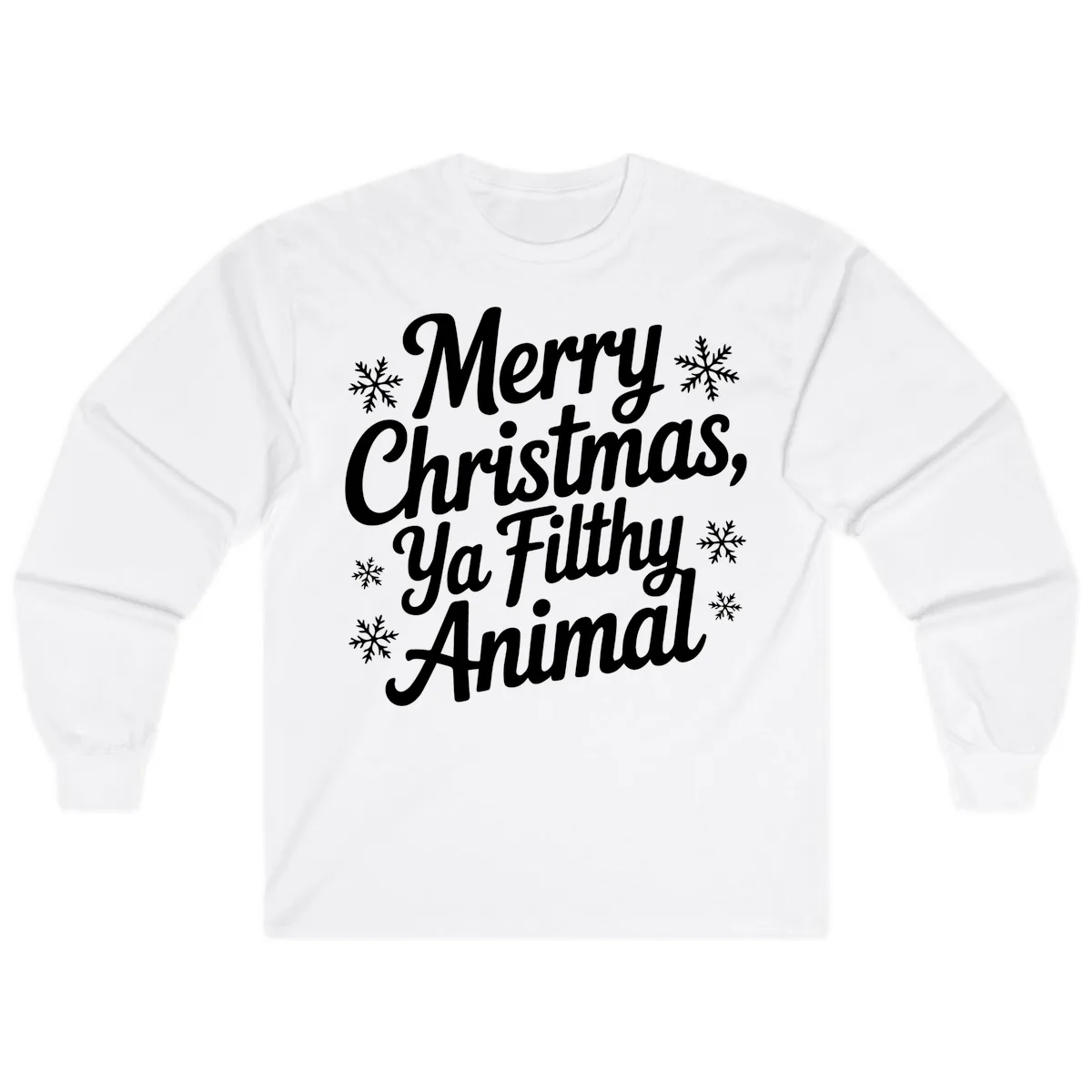 Merry Christmas Ya Filthy Animal Typography Long Sleeve in White
