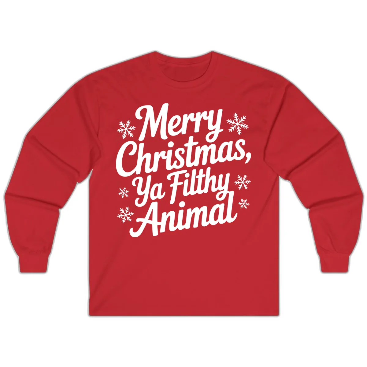 Merry Christmas Ya Filthy Animal Typography Long Sleeve in Red