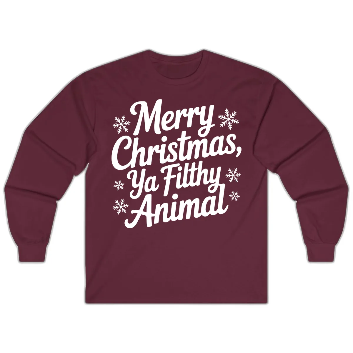 Merry Christmas Ya Filthy Animal Typography Long Sleeve in Maroon