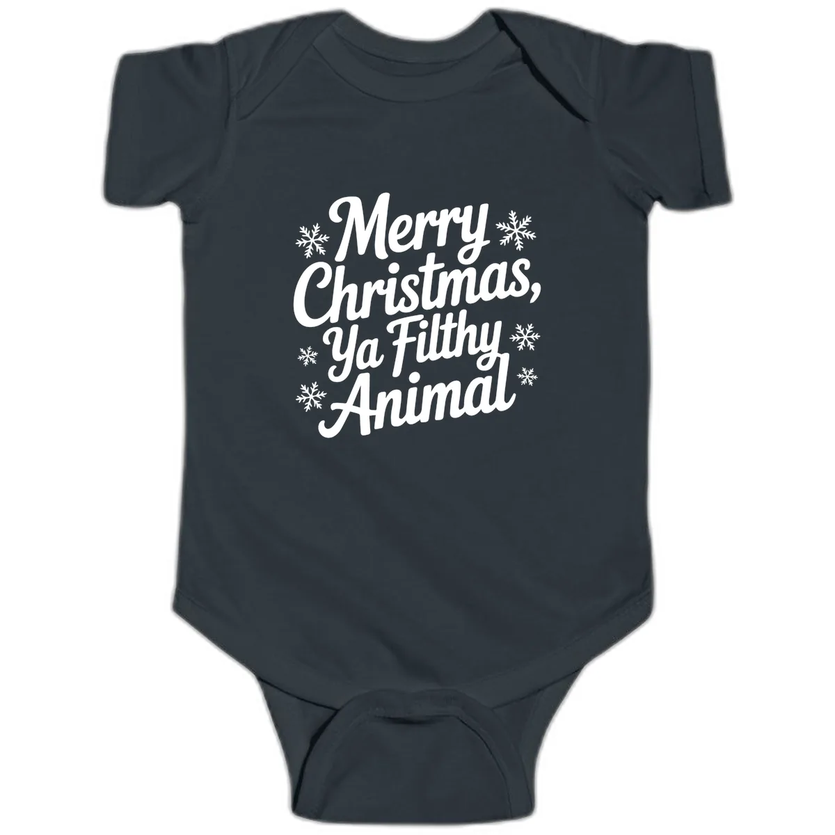 Merry Christmas Ya Filthy Animal Typography Baby Onesie in Black
