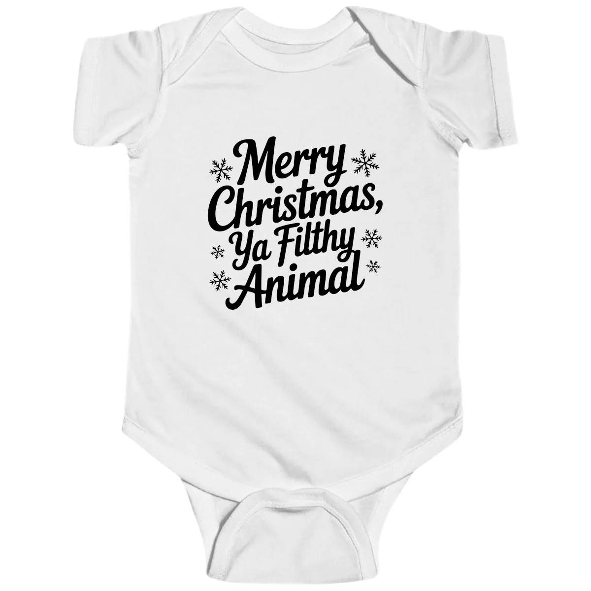 Merry Christmas Ya Filthy Animal Typography Baby Onesie in White