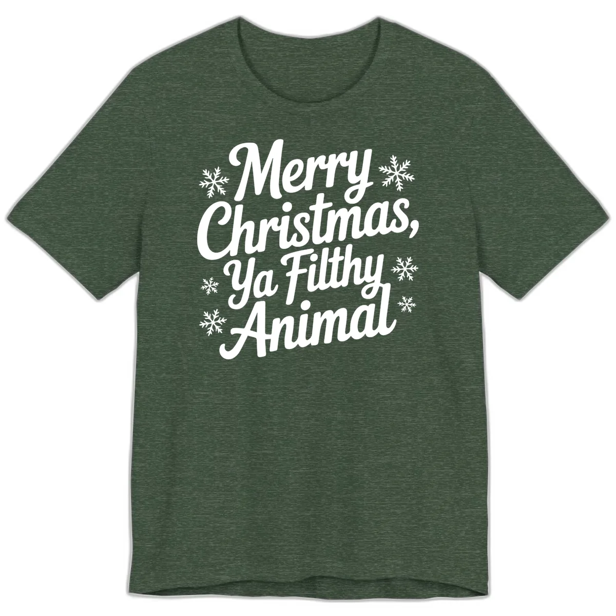 Merry Christmas Ya Filthy Animal Typography Premium T-Shirt in Heather Forest