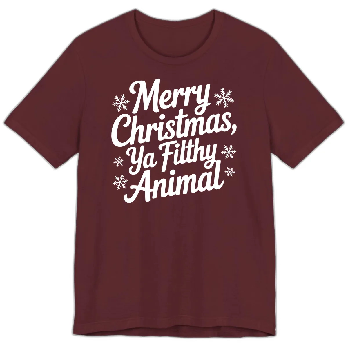 Merry Christmas Ya Filthy Animal Typography Premium T-Shirt in Maroon