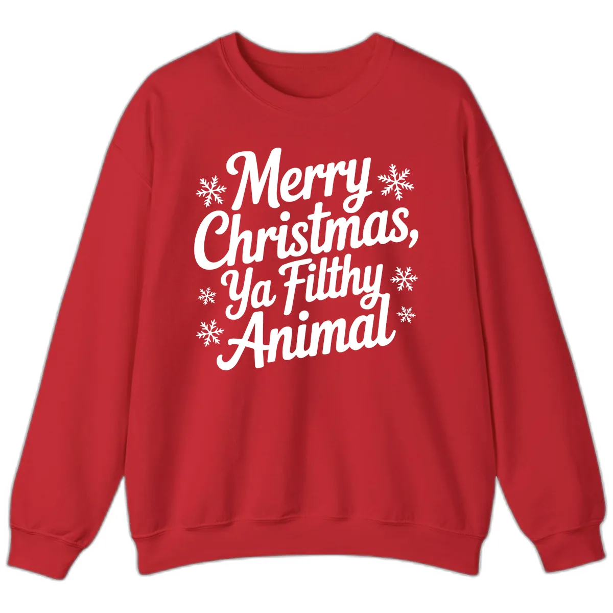 Merry Christmas Ya Filthy Animal Typography Sweatshirt in Red