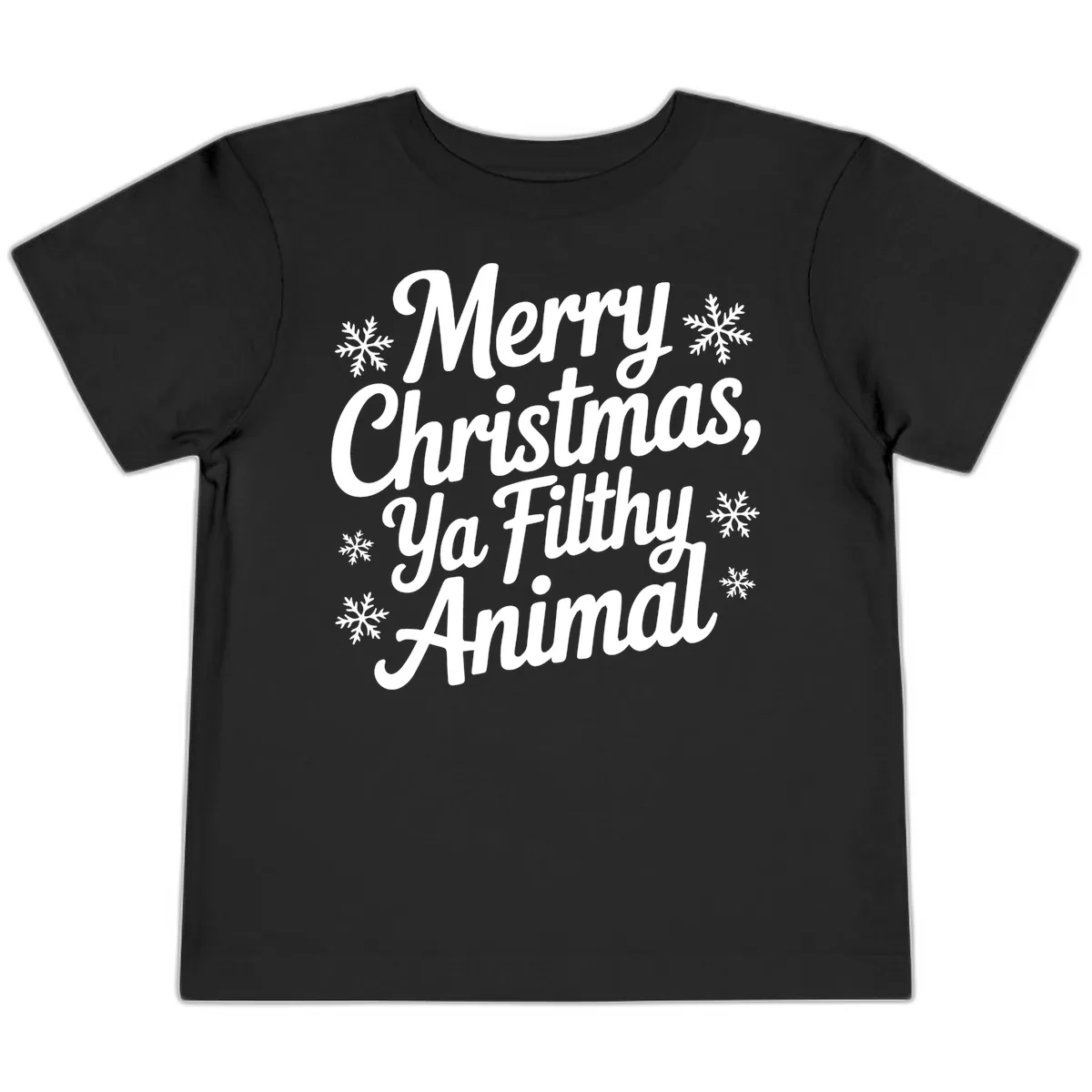Merry Christmas Ya Filthy Animal Typography Toddler T-Shirt in Black