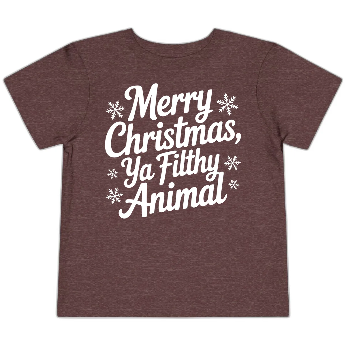 Merry Christmas Ya Filthy Animal Typography Toddler T-Shirt in Heather Maroon
