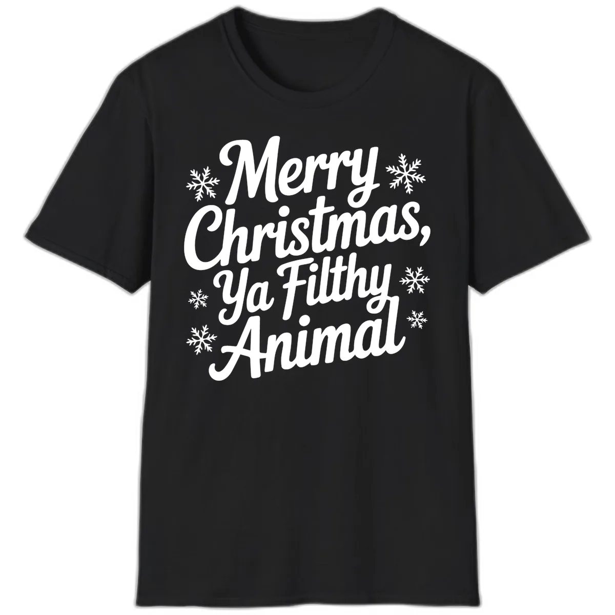 Merry Christmas Ya Filthy Animal Typography T-Shirt in Black