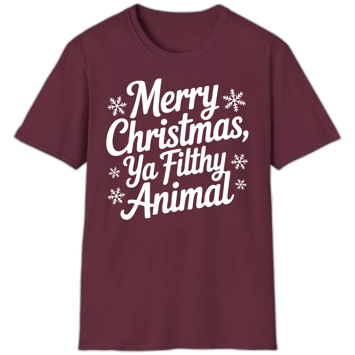Merry Christmas Ya Filthy Animal Typography T-Shirt in Maroon