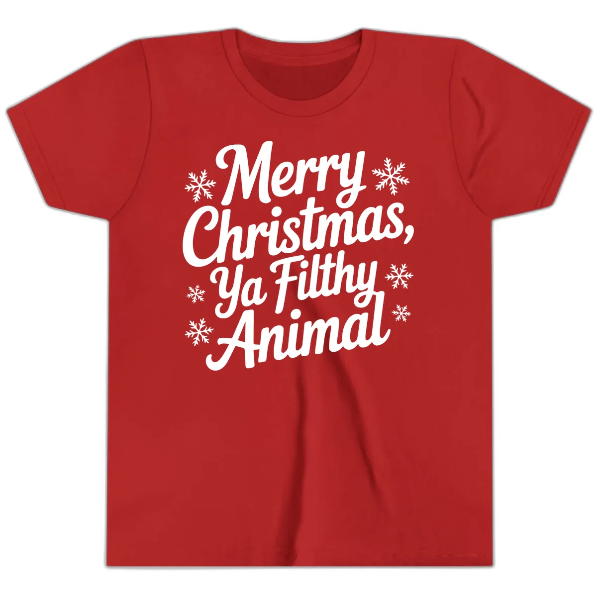 Merry Christmas Ya Filthy Animal Typography Youth T-Shirt in Red