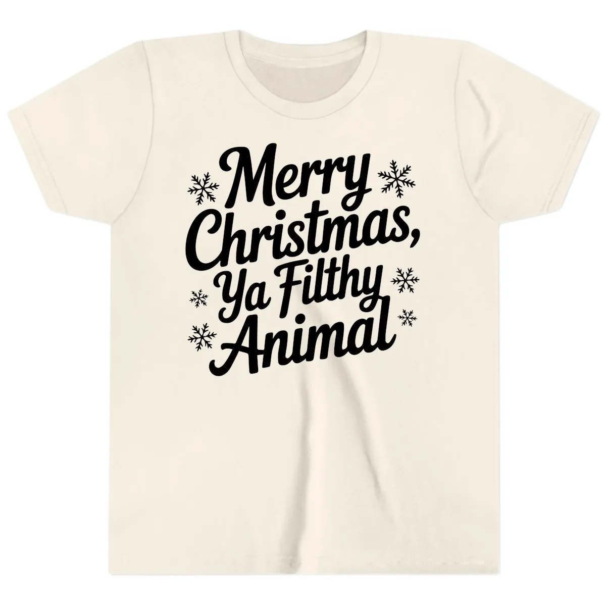 Merry Christmas Ya Filthy Animal Typography Youth T-Shirt in Natural