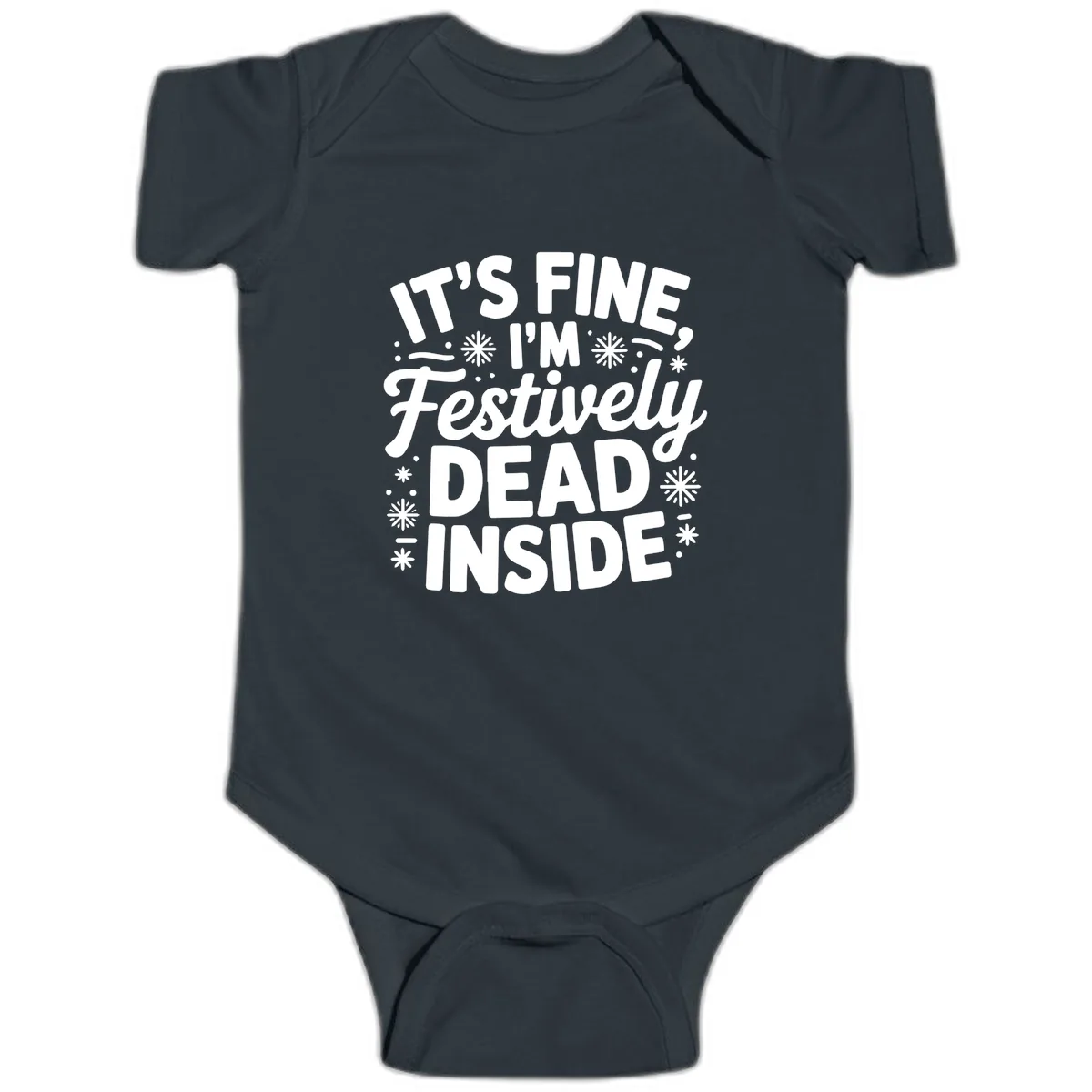 Festively Dead Inside Typography Baby Onesie in Black