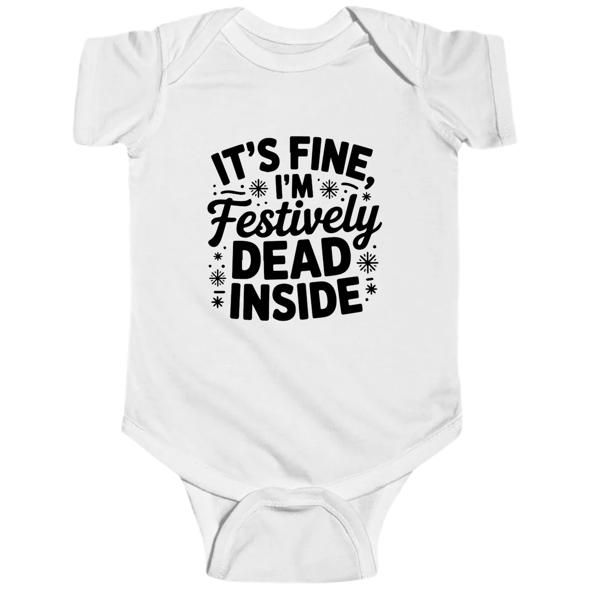 Festively Dead Inside Typography Baby Onesie in White