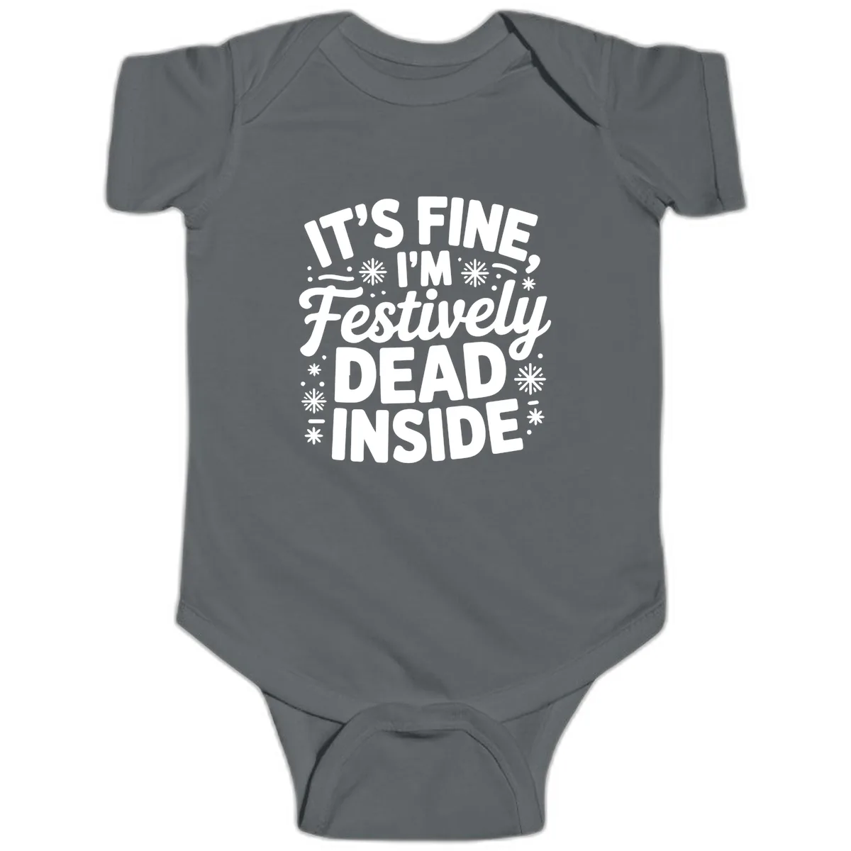 Festively Dead Inside Typography Baby Onesie in Charcoal