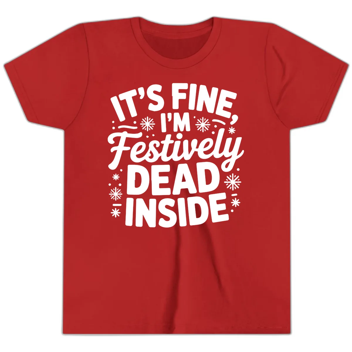Festively Dead Inside Typography Youth T-Shirt in Red